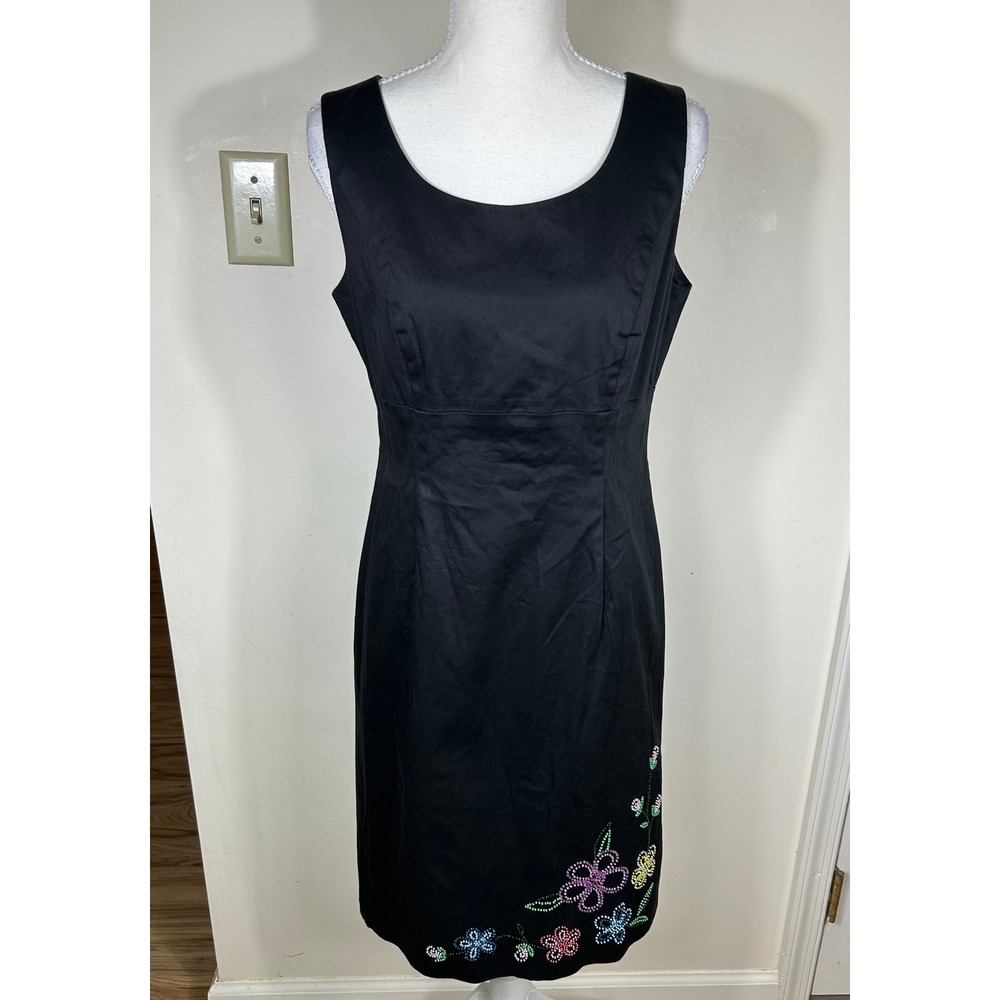 VTG Y2K B. Moss Sheath‎ Dress Sz 6 Black Floral Beaded 90s Early 2000s Coquette